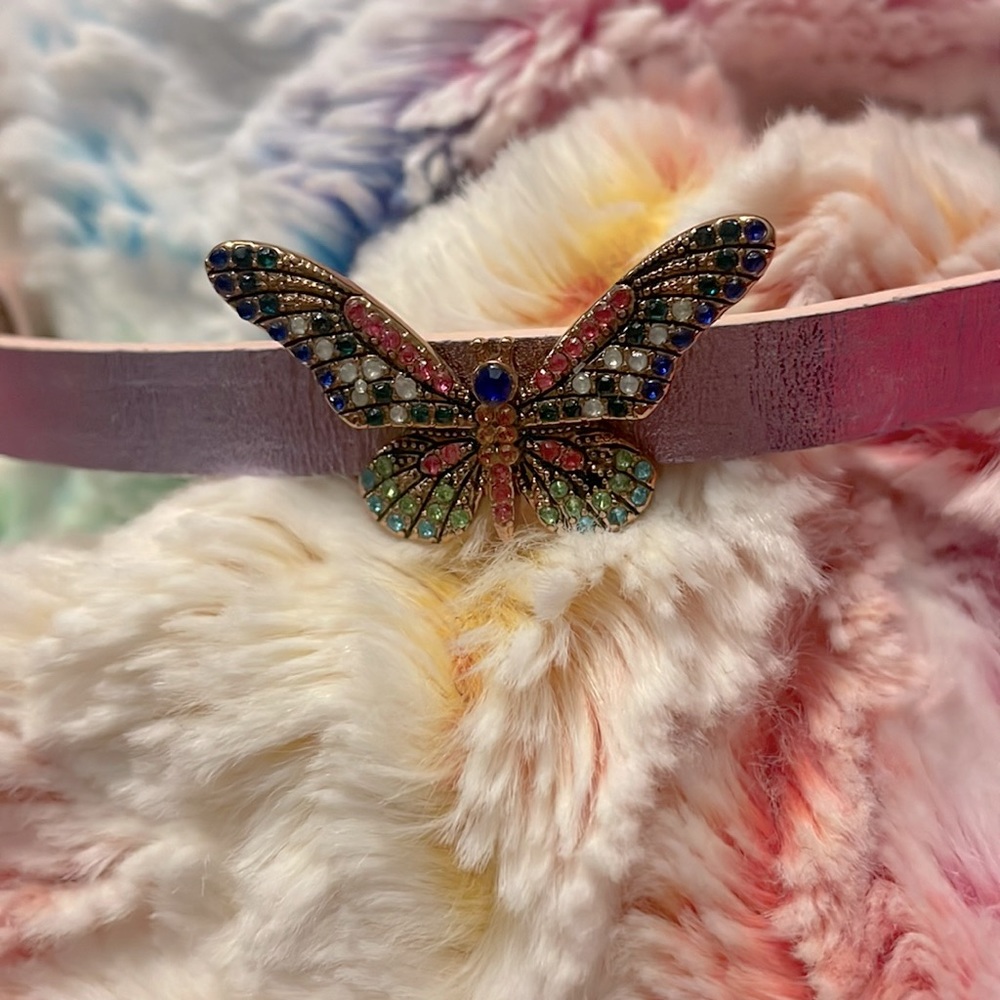 Rainbow butterfly focal charm on mauve metallic reversible band 🦋